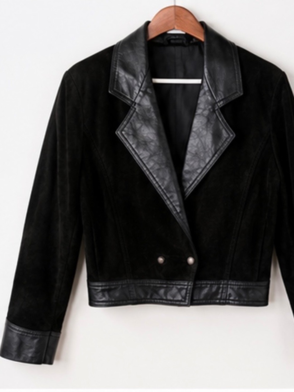 Vintage The Olde Hide House Acton Black Suede & Leather Cropped Jacket – Women’s